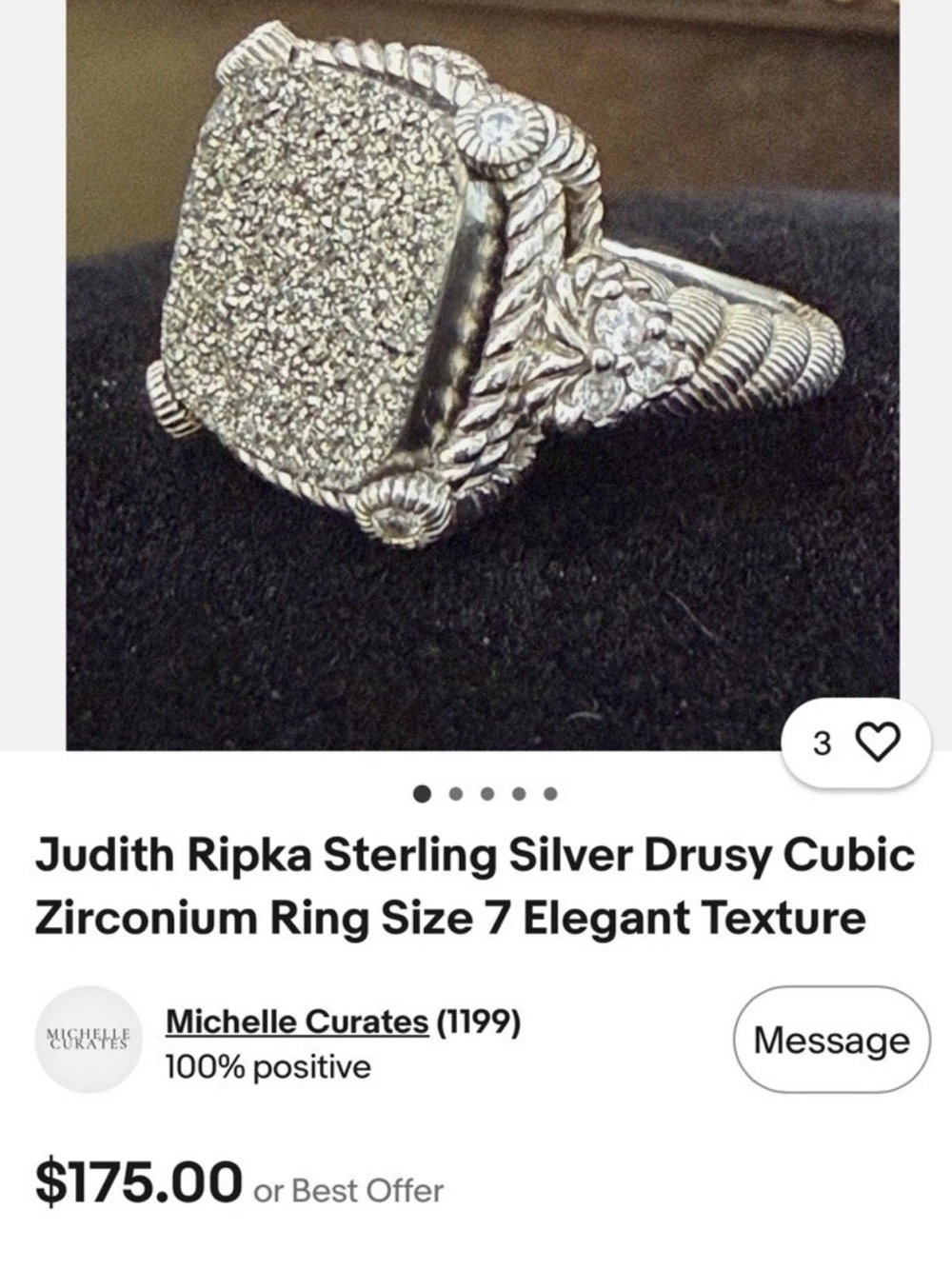 Judith Ripka Silver-Tone Drusy cubic zirconium Statement Ring Sz 8